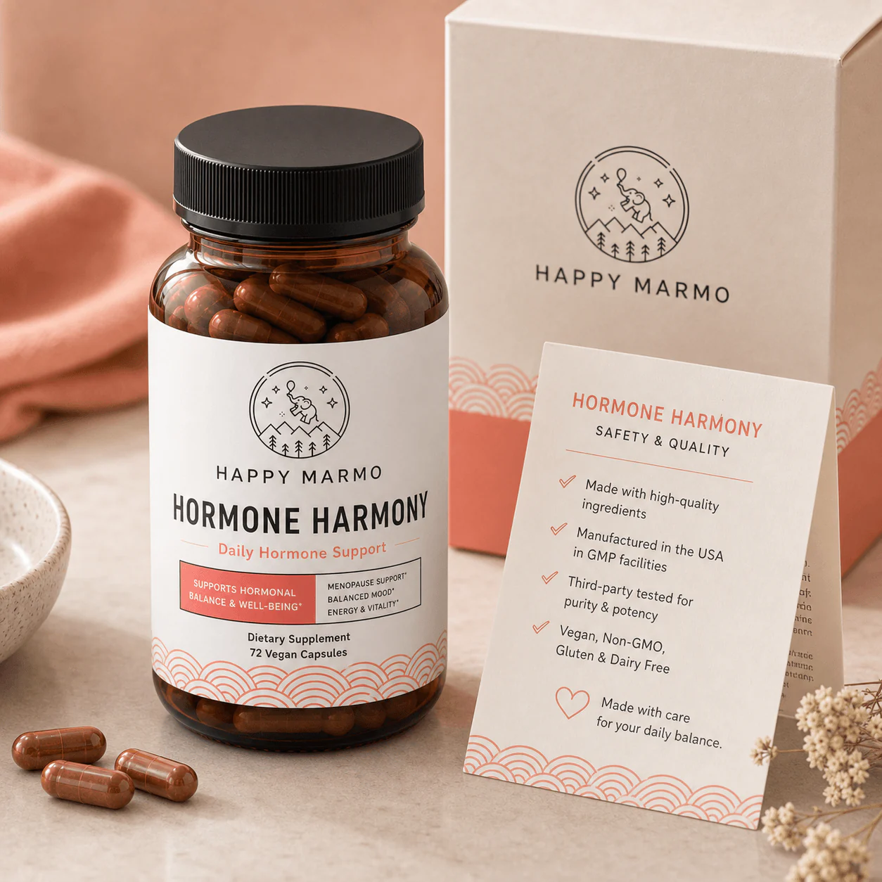 Happy Marmo quality and supplement warning card